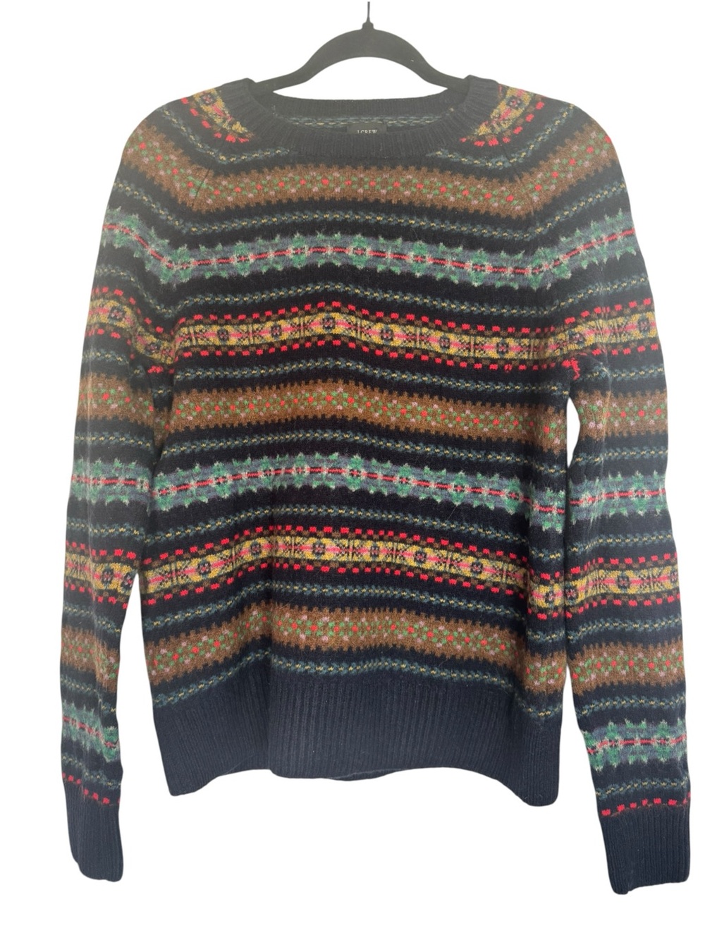 J. Crew Men’s Multicolor Fair Isle 100% Wool Crewneck Large Sweater - Navy Base
